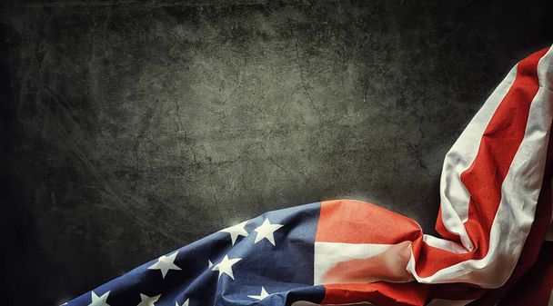 American flag on a black background. Space for text. - Photo, Image