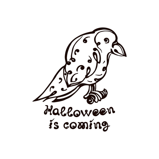 Halloween ručně kreslený Havran s frází - Vektor, obrázek