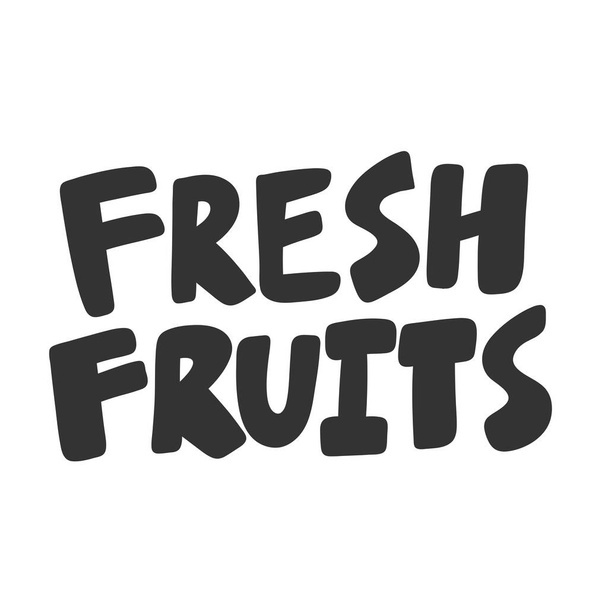Fresh fruits. Green eco bio sticker for social media content. Vector hand drawn illustration design.  - Vektör, Görsel