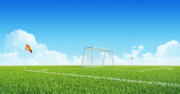 Football (soccer) goals on clean empty green field. - Foto, immagini