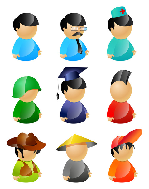Paquete de 9 caracteres vectoriales - iconos, colección de avatares
 - Vector, Imagen