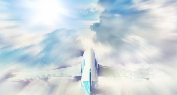 Flugzeug auf den Wolken. das Konzept des Flugzeugs und des Himmels. - Foto, Bild