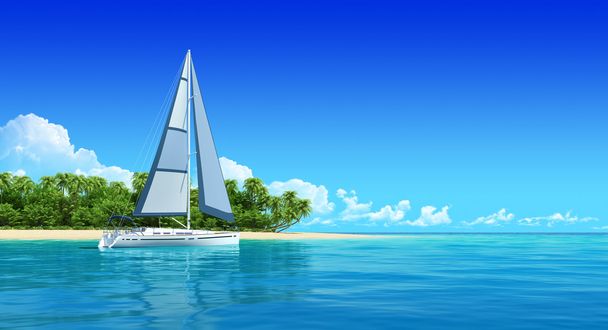 Yacht près de l'île tropique
. - Photo, image