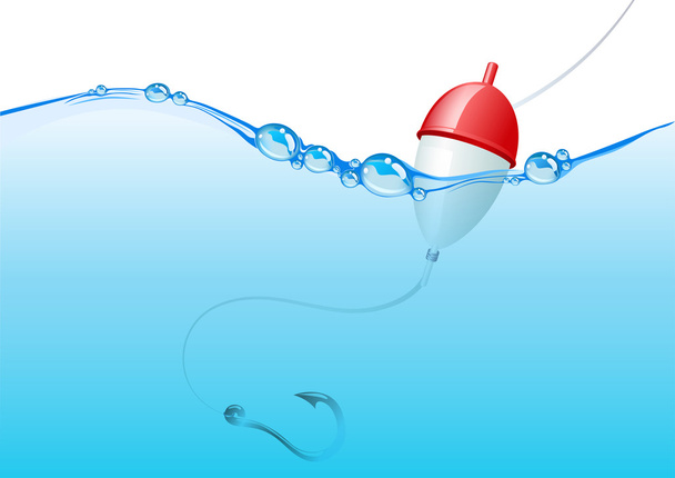 Float, fishing line and hook underwater - Vector, Image