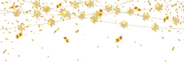 Christmas or New Year golden decoration on transparent background. Hanging glitter snowflake. Vector illustration - Vector, Image