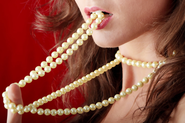 Sexy young woman with a pearls - Zdjęcie, obraz