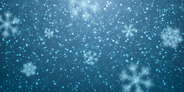 Neve de Natal. Queda de flocos de neve no fundo azul. Uma queda de neve. Ilustração vetorial - Vetor, Imagem