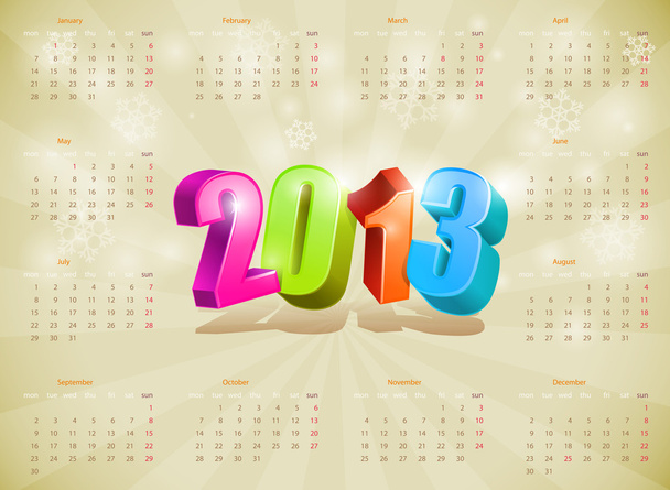 2013 Calendar. - Διάνυσμα, εικόνα