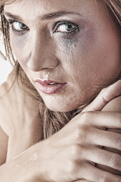 Woman in underwear crying - violence concept - Fotografie, Obrázek