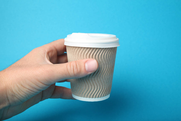 Hot coffee cup, paper cardboard container. - Фото, зображення