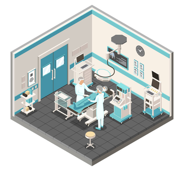 Isometric medical concept. Interior of modern Surgery Department. - Vector, Image