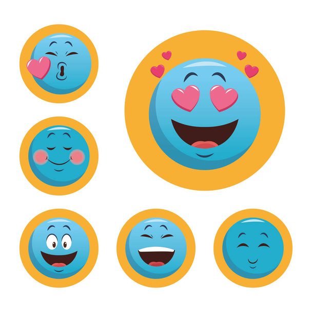 Set of blue chat emoticons, colorful design - Vector, Image