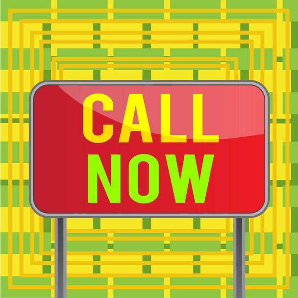 Text sign showing Call Now. Conceptual photo To immediately contact a demonstrating using telecom devices with accuracy Board ground metallic pole empty panel plank colorful backgound attached. - Photo, Image