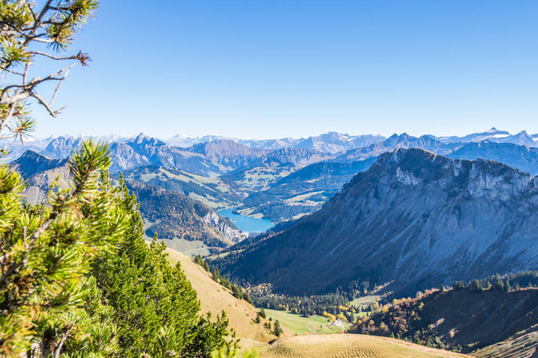 Panoramic view of Swiss Alps from top of Rochers-de-Naye, near Montreux, Canton of Vaud, Switzerland. - Photo, Image