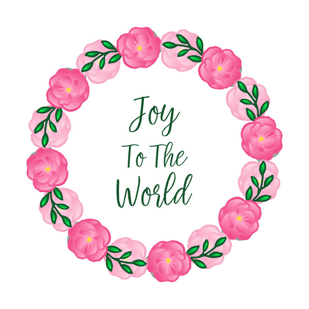 Greeting card joy to the world, with pink rose flower frame background. Vector - Vector, Image