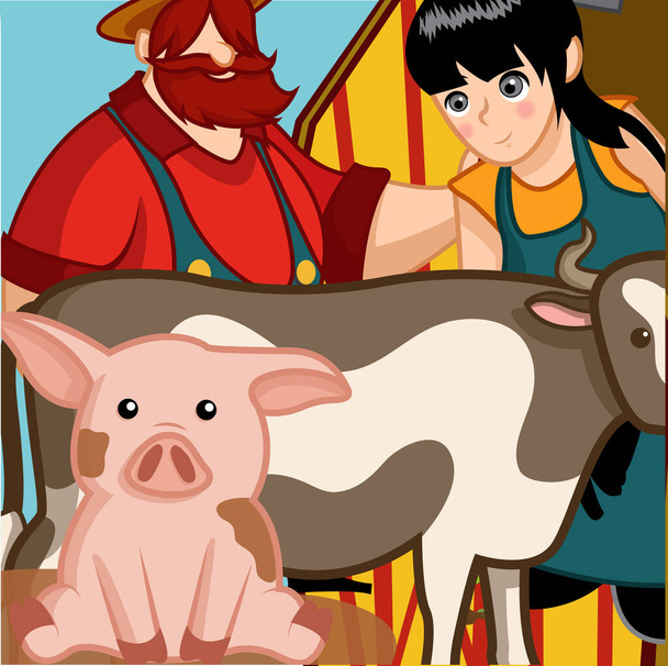 agriculture and animals on the farm - Vector, Image