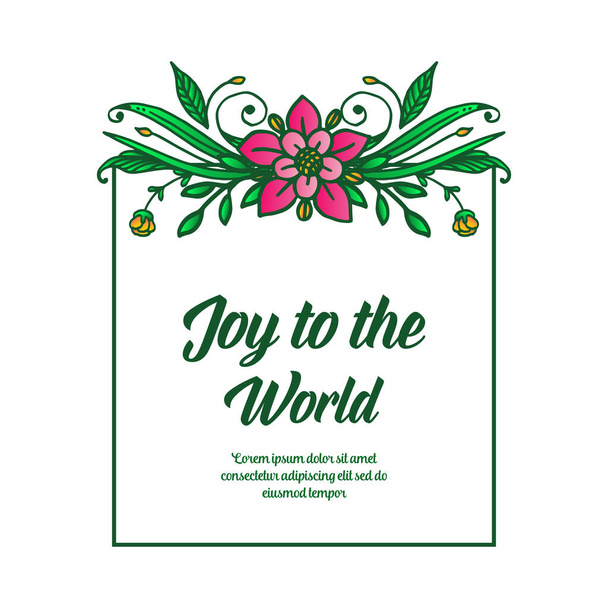 Greeting card text of joy to the world, with shape ornate of pink flower frame. Vector - Vector, Image