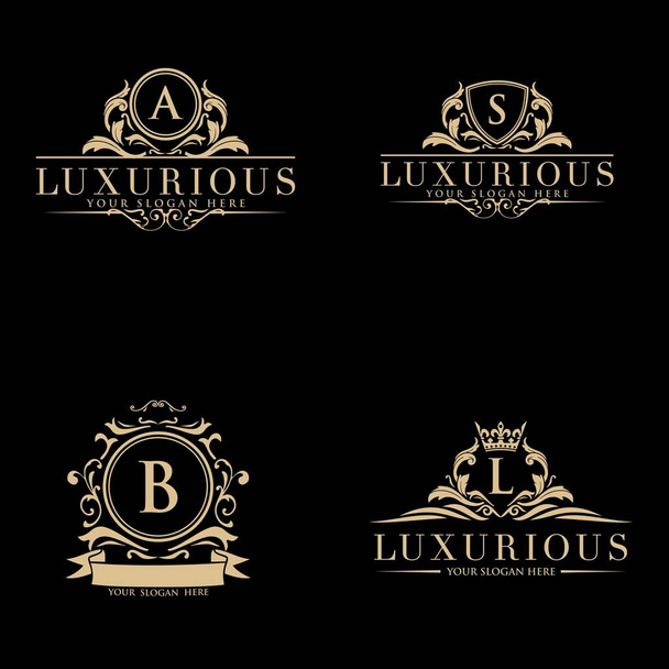 Set van vectorelementen in stijl van luxe bloeien. Luxe Logo template in vector voor Restaurant, Royalty, Boutique, Cafe, Hotel, Heraldic, Jewelry, Fashion en andere vector illustratie - Vector, afbeelding