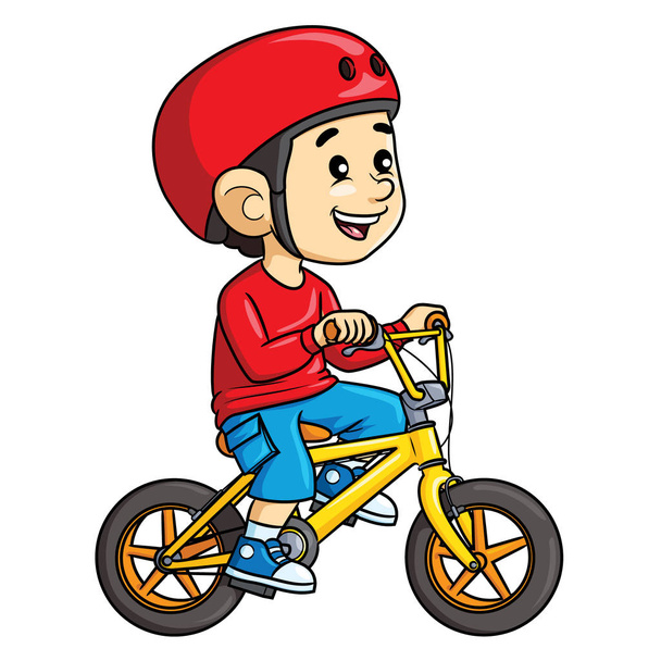 Illustration cartoon of cute a boy riding bicycle. - Wektor, obraz