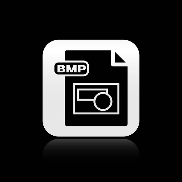Dokument w formacie Black BMP. Pobierz ikonę przycisku BMP izolowane na czarnym tle. Symbol pliku BMP. Srebrny kwadrat przycisk. Ilustracja wektorowa - Wektor, obraz
