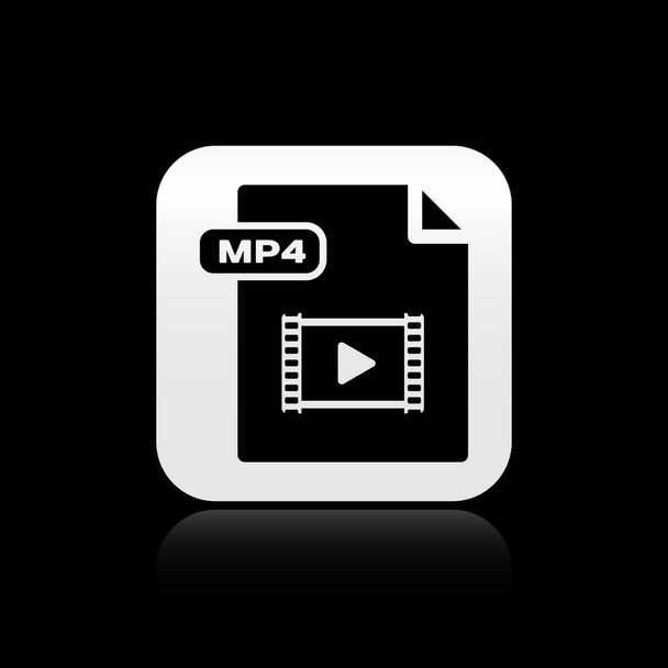 Чорний файл MP4. Піктограма кнопок mp4 ізольовано на чорному тлі. Символ файла MP4. Срібна квадратна кнопка. Векторна ілюстрація
 - Вектор, зображення