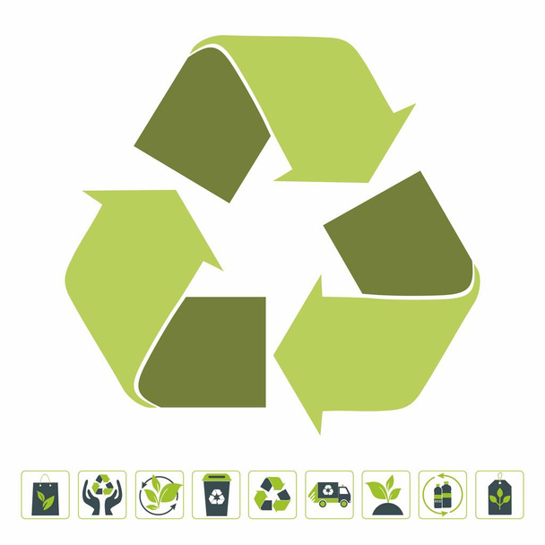Σετ σημάτων ανακύκλωσης. Συλλογή από πράσινα οικολογικά σύμβολα. Διάνυσμα  - Διάνυσμα, εικόνα