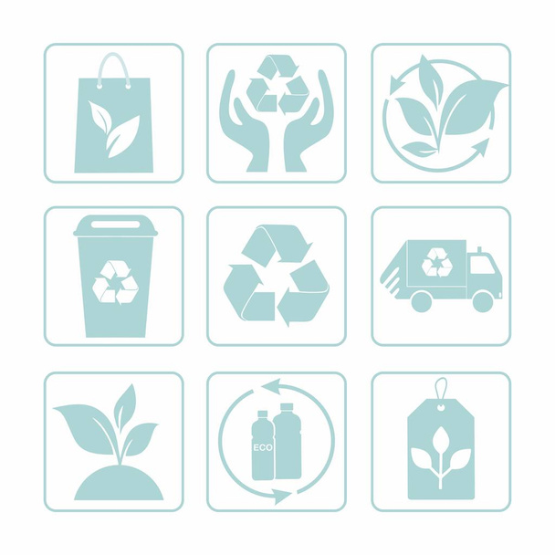 Set of recycling signs. Collection of blue eco symbols. Vector  - Vector, Image