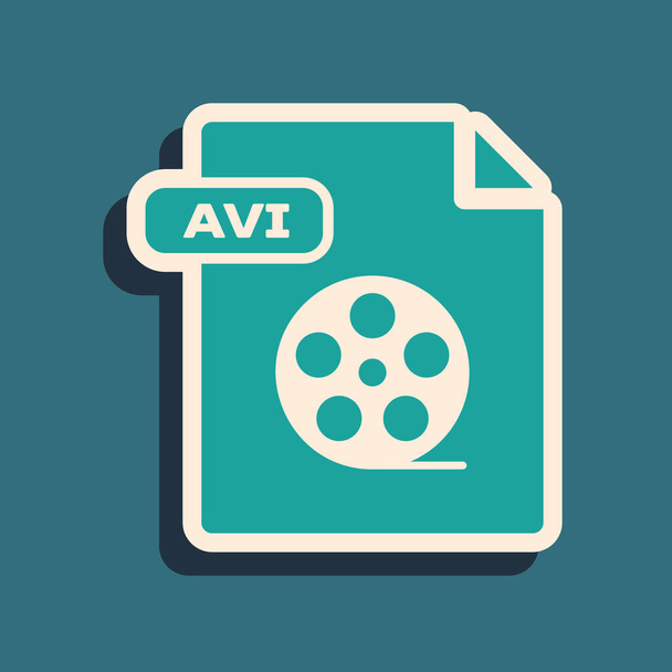 Green AVI file document. Download avi button icon isolated on blue background. AVI file symbol. Long shadow style. Vector Illustration - Vektori, kuva