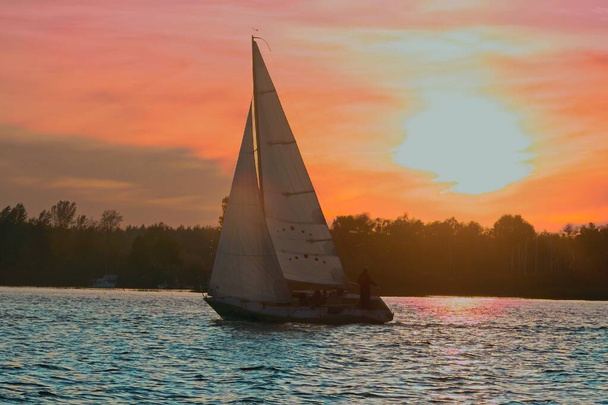 purjehtii auringonlaskuun. Purjeveneet regatta
 - Valokuva, kuva