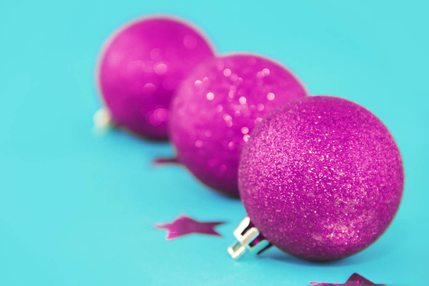 pink shiny christmas toys balls for christmas tree for new year holiday - Fotoğraf, Görsel
