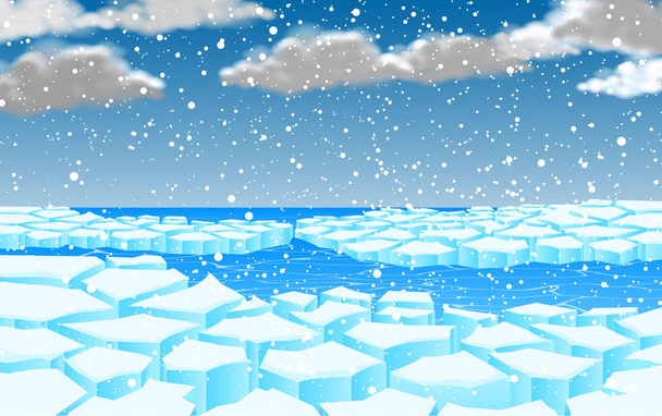 krajina ledovce u oceánu ve sněhovém dni - Vektor, obrázek