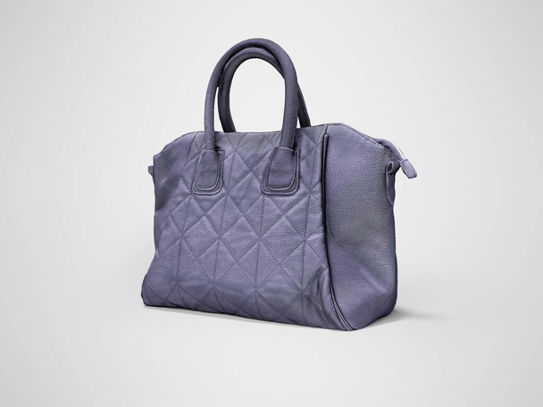 3dレンダリング青革バッグのための女性のための灰色の背景付き  - 写真・画像