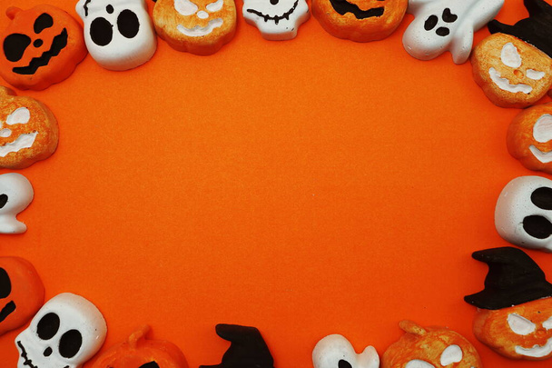 Halloween Concept with pumpkin decorate on space copy orange background - Photo, Image