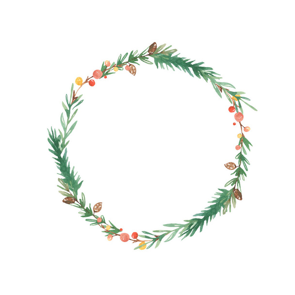 Акварельний вінок з веселого різдвяного ялинкового гілки
 - Фото, зображення