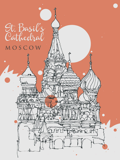 Drawing sketch illustration of St. Basil Cathedral in Moscow - Vettoriali, immagini