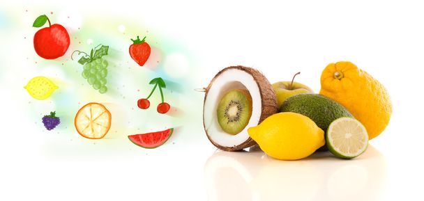 Frutti colorati con frutti illustrati disegnati a mano - Foto, immagini