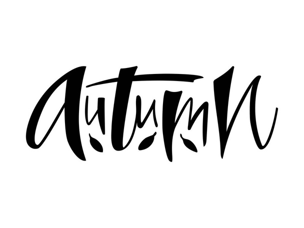 Vector illustration of autumn lettering for banner, postcard, poster, clothes, advertisement design. Handwritten text for template, signage, billboard, print. Brush pen writing, modern script - ベクター画像