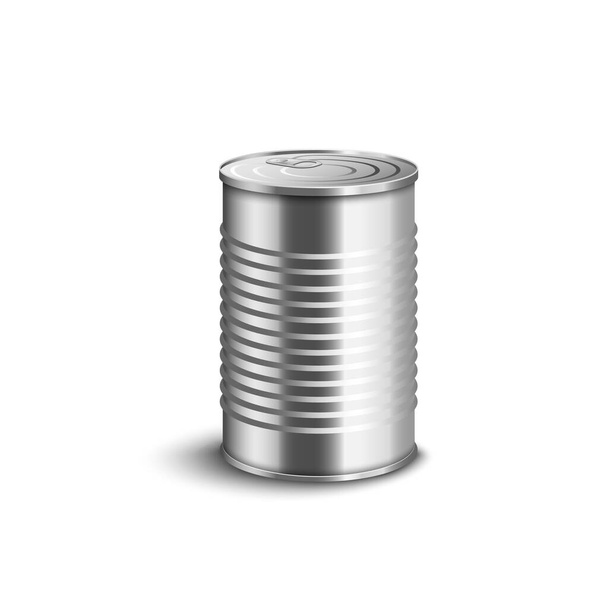 Closed unpacked aluminium tin can side view 3d vector illustration isolated. - Vettoriali, immagini