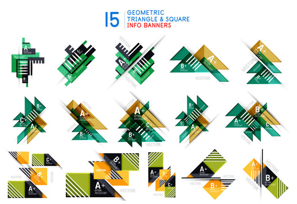 Set di infografiche geometriche create con triangoli, quadrati e altri elementi. Composizioni di diagrammi astratti moderni con opzioni, passaggi del flusso di lavoro
 - Vettoriali, immagini