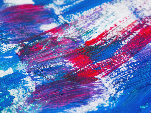 Abstract magenta and blue acrylic stains. Chaotic brush strokes. Textured artistic background. - Foto, Imagem