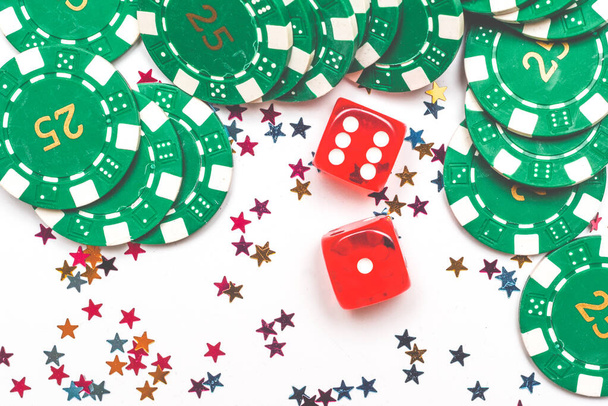 Casino winner background with dice casino chips and decoration - Photo, Image