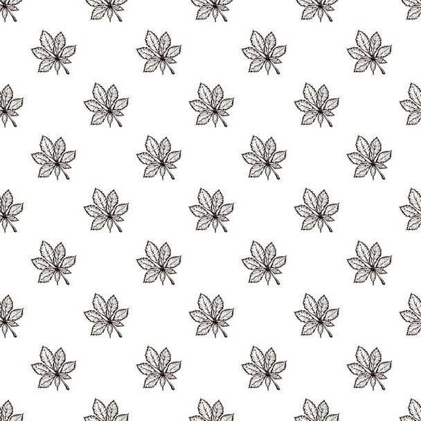 Seamless Pattern with Hand Drawn Chestnut Leaves - Vector, Image
