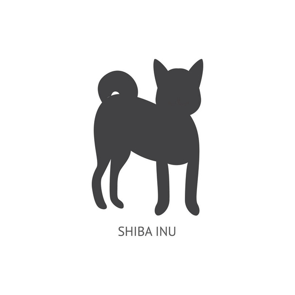 Shiba Inu breed dog or puppy black silhouette vector illustration isolated. - Vector, imagen