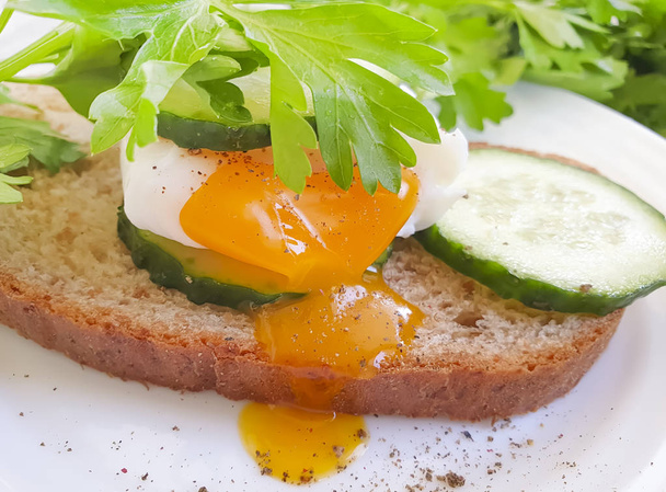 sabroso sándwich de pan de huevo en un plato
 - Foto, Imagen