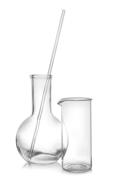 Clean empty laboratory glassware on white background - Fotografie, Obrázek
