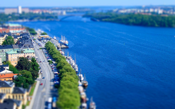 Panoráma, Stockholm, Svédország. Tilt-shift-hatás alkalmazása - Fotó, kép