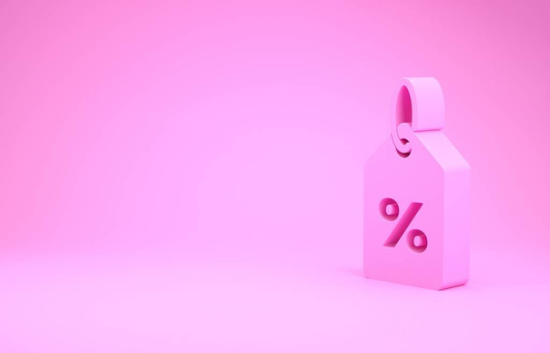 Ροζ έκπτωση τοις εκατό εικονίδιο ετικέτα απομονώνονται σε ροζ φόντο. Πινακίδα. Ειδικό πρόσημο. Σύμβολο κουπονιών. Μινιμαλιστική έννοια. 3D απεικόνιση 3d καθιστούν - Φωτογραφία, εικόνα