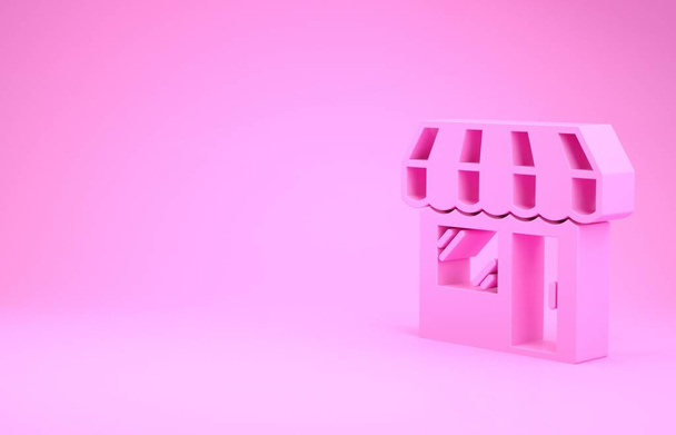Pinkfarbenes Einkaufsgebäude oder Marktsymbol isoliert auf rosa Hintergrund. Ladenbau. Minimalismus-Konzept. 3D Illustration 3D Renderer - Foto, Bild
