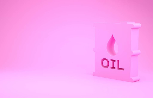 Różowa ikona beczki olejowej izolowana na różowym tle. Pojemnik na ropę. Do infografik, paliwa, przemysłu, energii, ekologii. Koncepcja minimalizmu. Ilustracja 3d - Zdjęcie, obraz