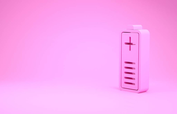 Rosa Akkuladestandsanzeige-Symbol isoliert auf rosa Hintergrund. Minimalismus-Konzept. 3D Illustration 3D Renderer - Foto, Bild